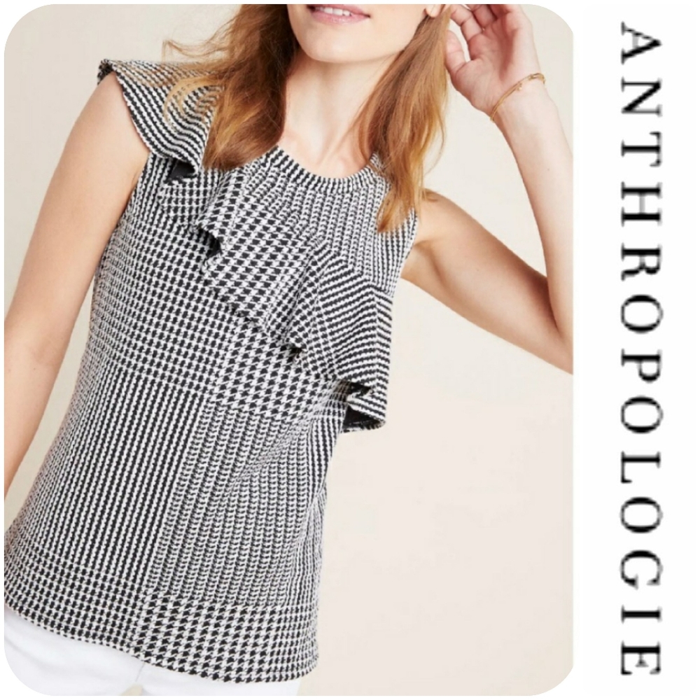 🖤🤍 Dolan Callan Houndstooth Ruffled Top